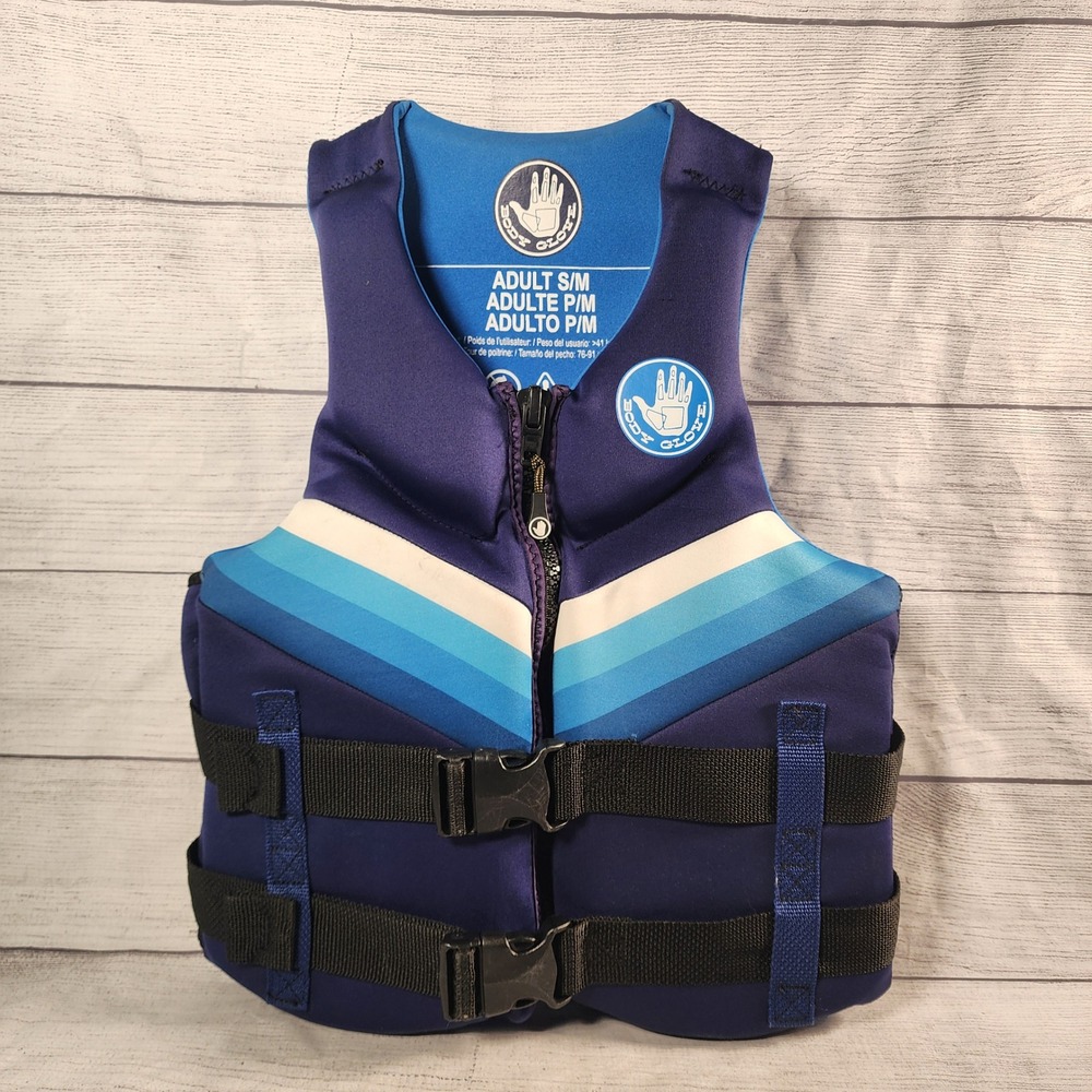 Body Glove Adult S/M Blue Chevron Neoprene Life Vest PFD Water Sports Buckle Zip